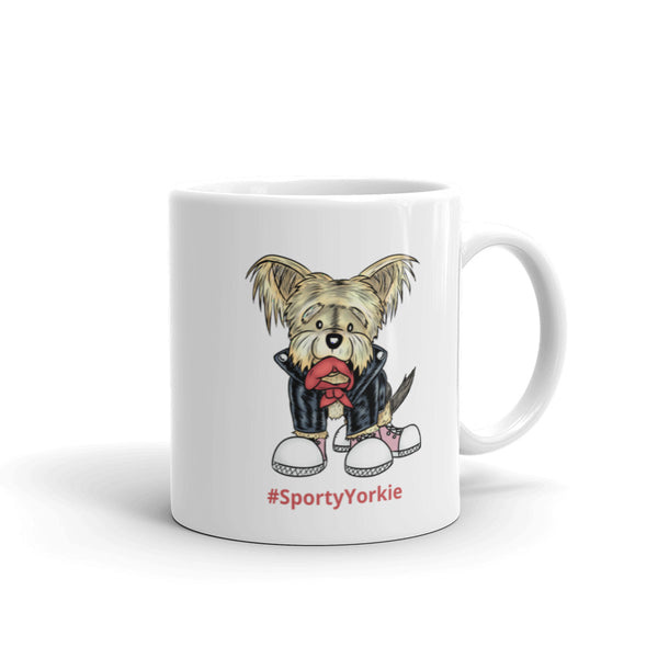 Sporty Yorkie White glossy mug
